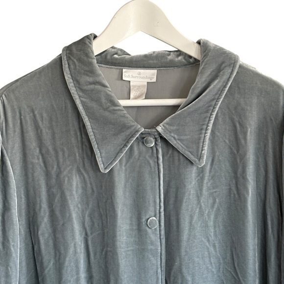 Soft Surroundings Soft Teal Button Down Shirt Tunic Velvet Silk Blend Size 2X - Picture 4 of 9